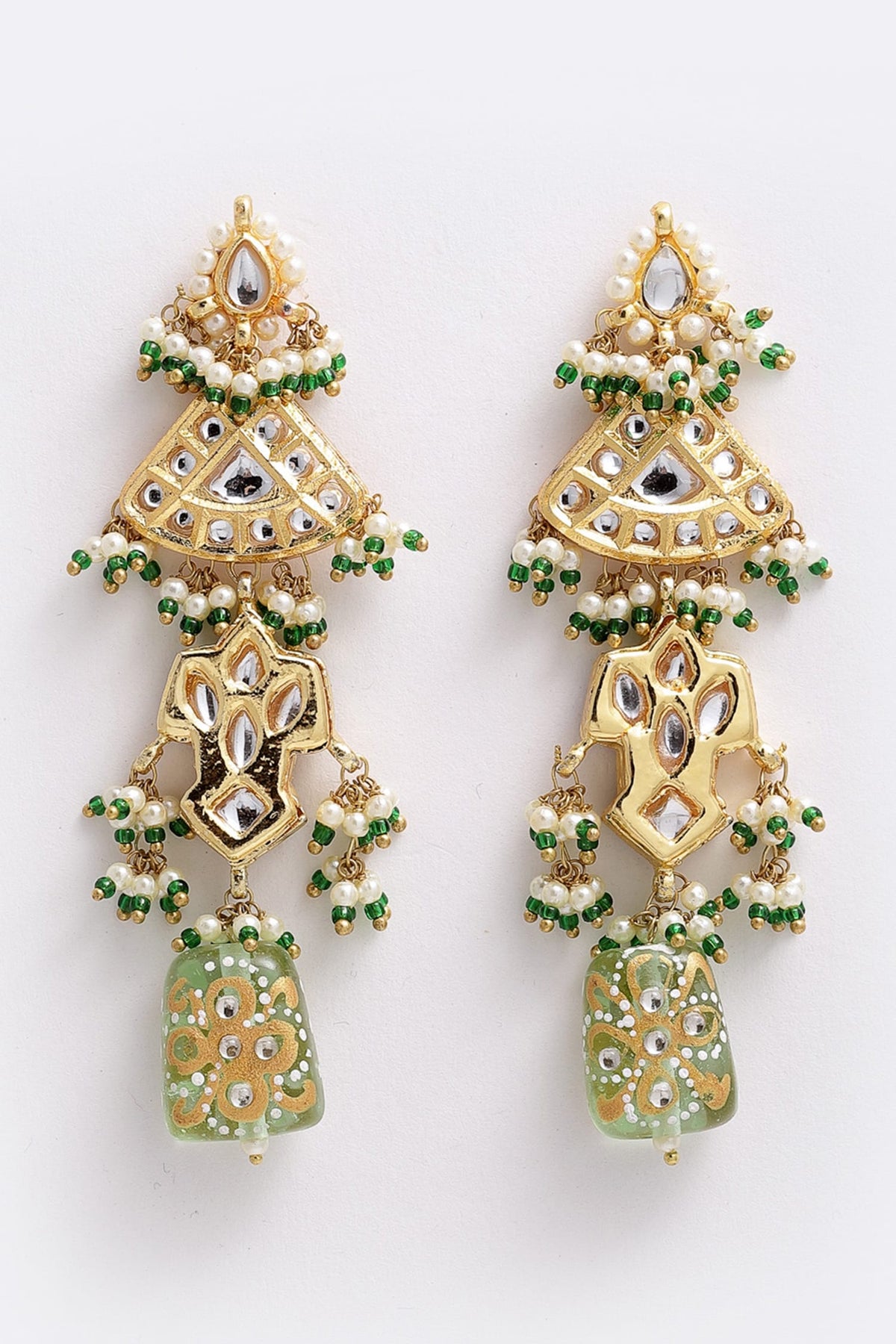 Kundan, Faux Emerald & Pearl Dangler Earrings 