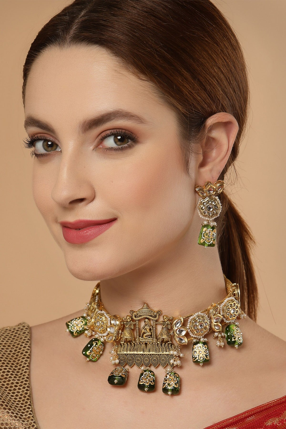 Kundan Floral Motif Drop Earrings 