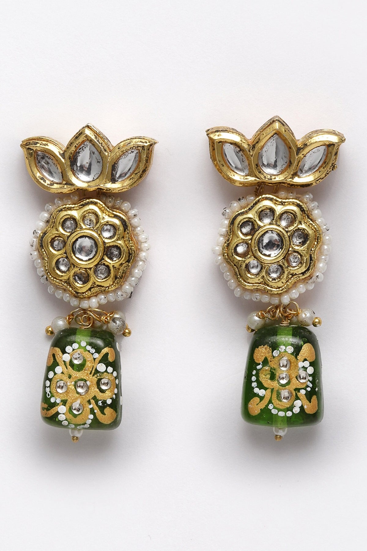 Kundan Floral Motif Drop Earrings 