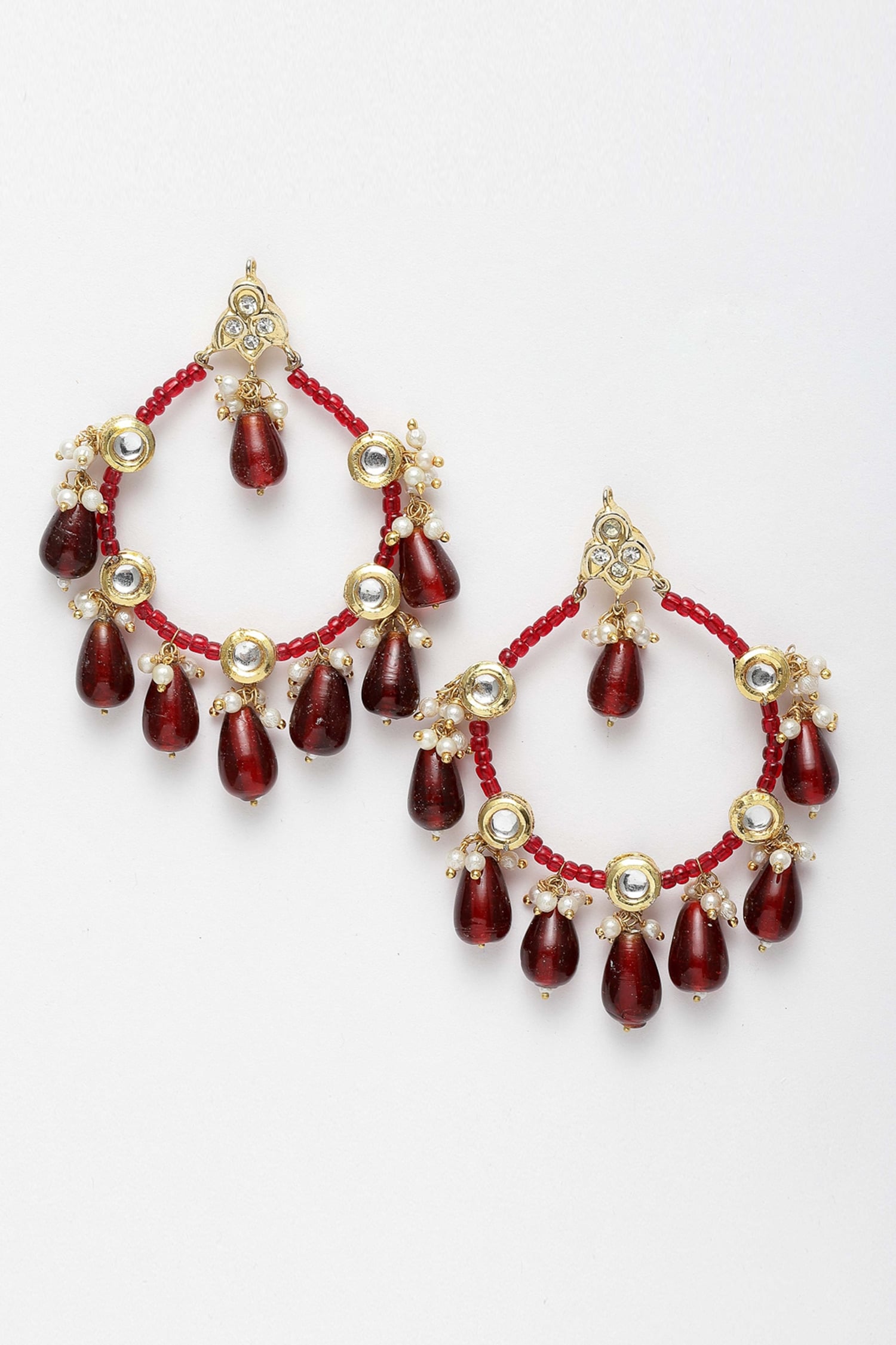 Kundan, Pearl & Ruby Stone Hoop Earrings 