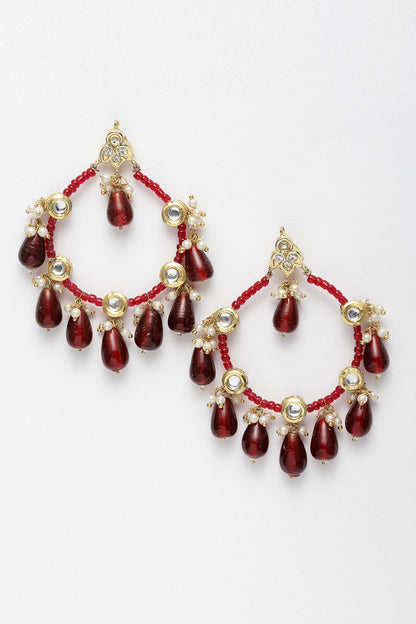 Kundan, Pearl & Ruby Stone Hoop Earrings 