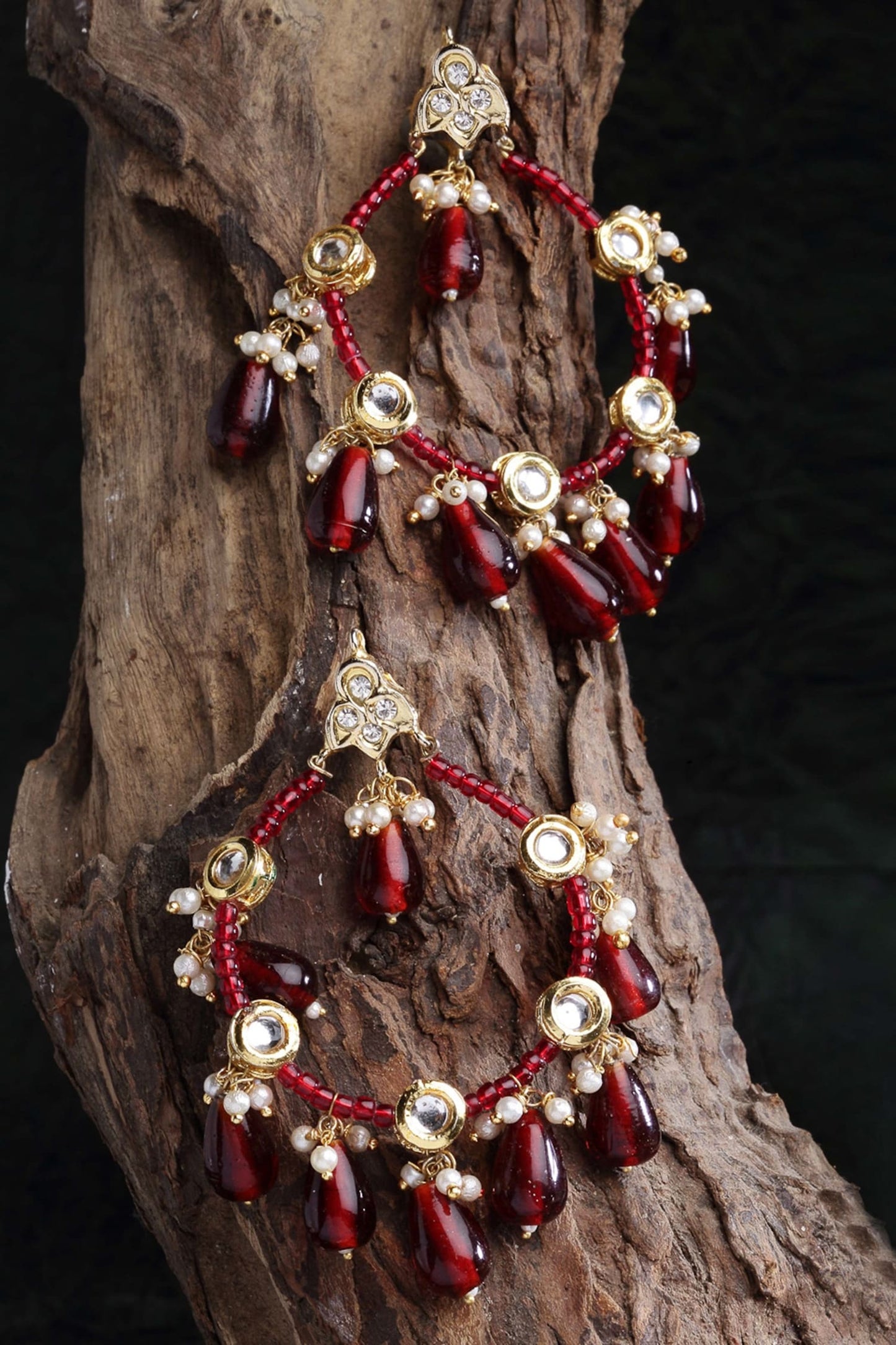 Kundan, Pearl & Ruby Stone Hoop Earrings 