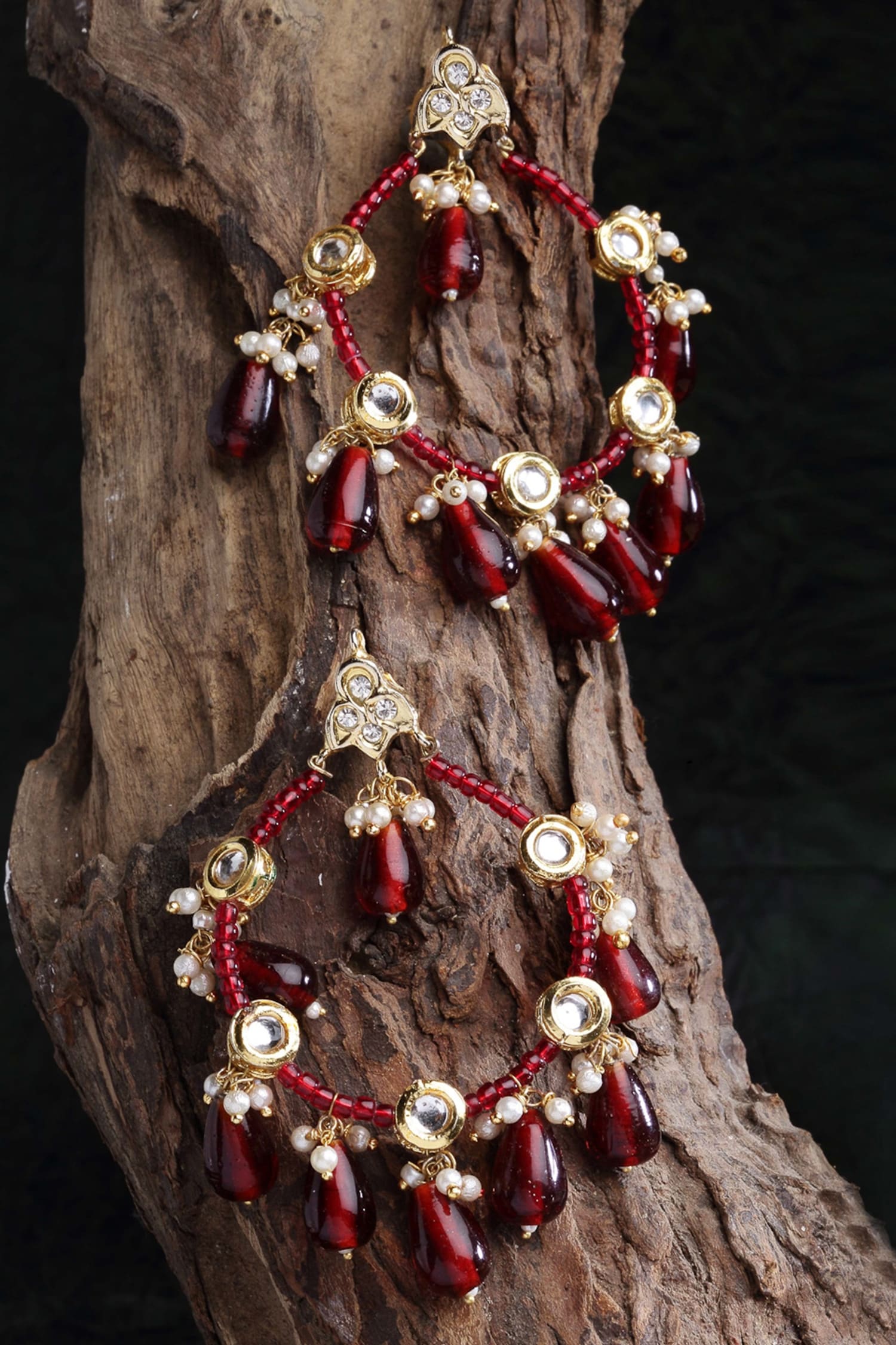 Kundan, Pearl & Ruby Stone Hoop Earrings 