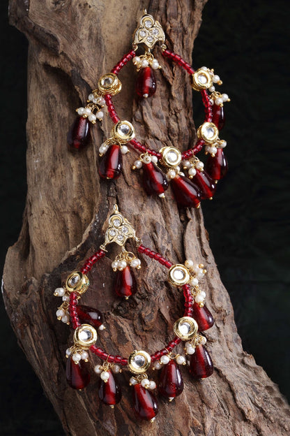 Kundan, Pearl & Ruby Stone Hoop Earrings 