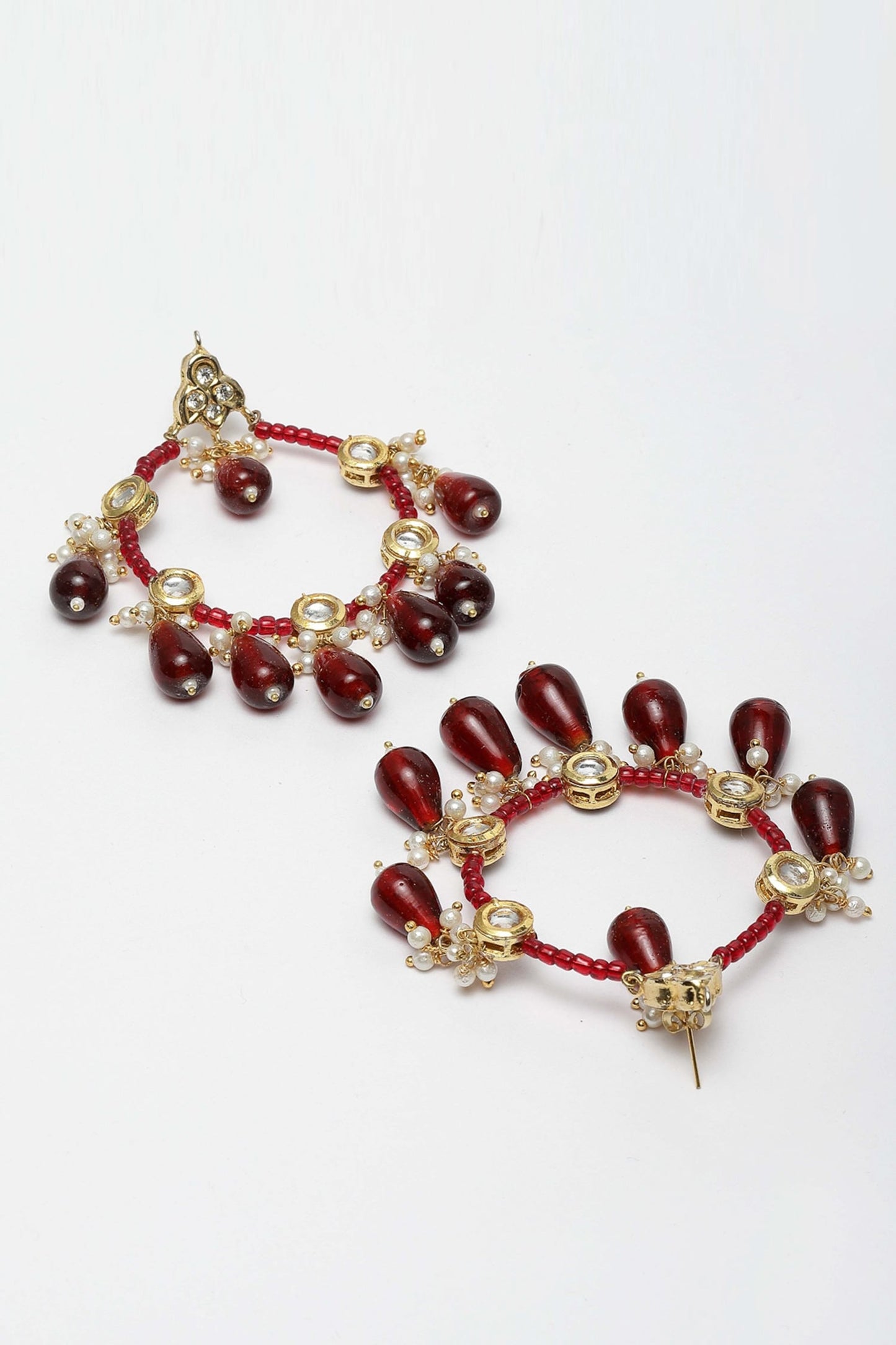 Kundan, Pearl & Ruby Stone Hoop Earrings 