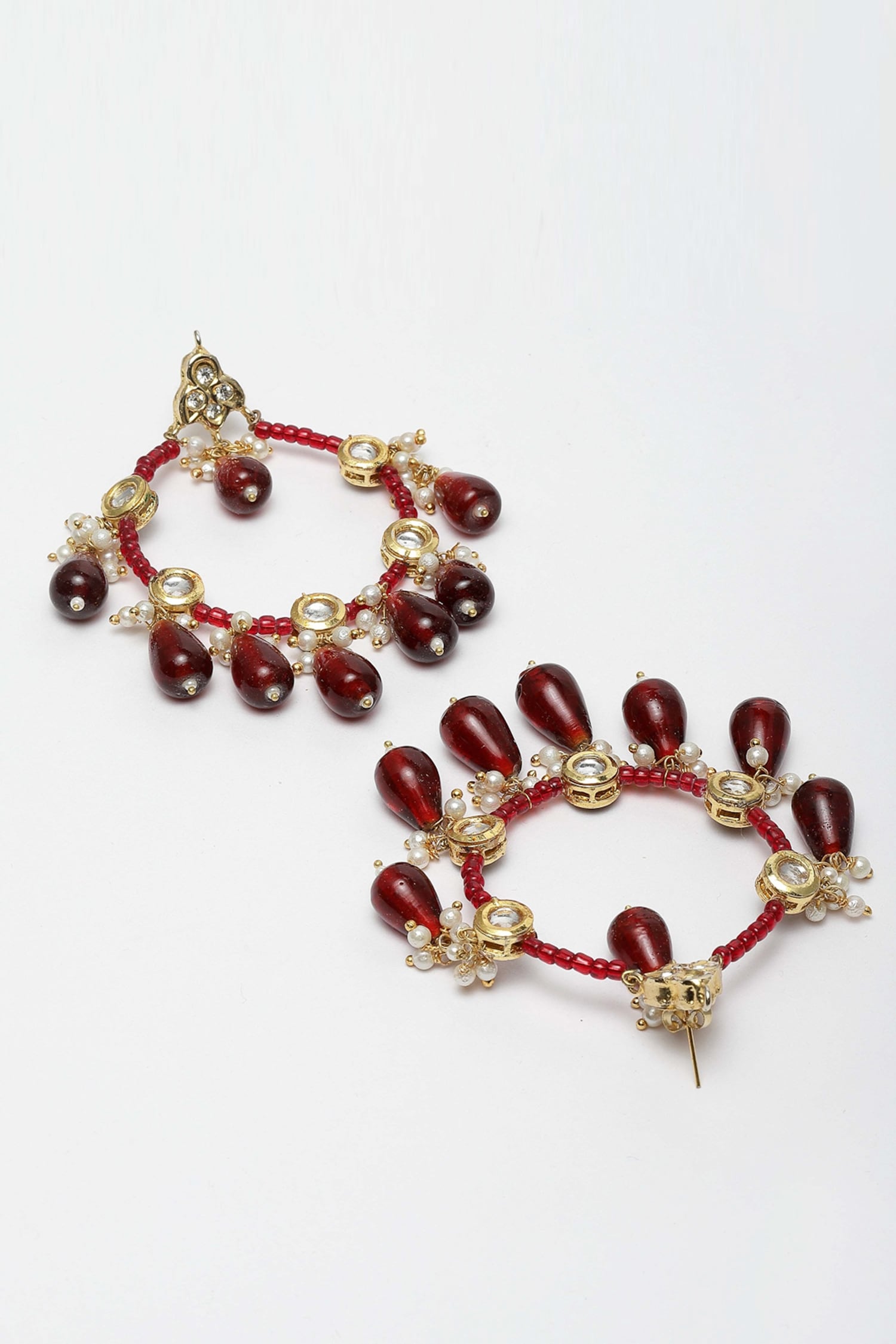 Kundan, Pearl & Ruby Stone Hoop Earrings 