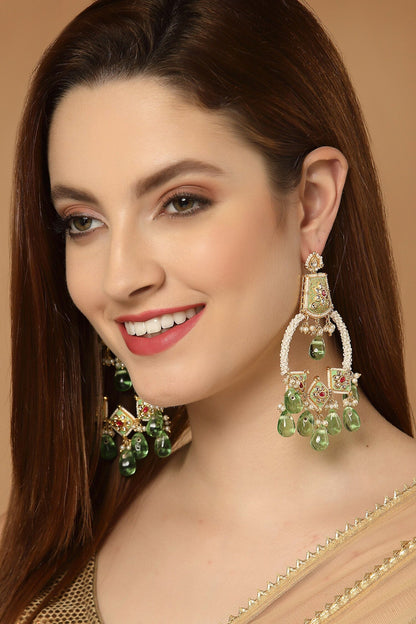 Kundan, Pearl & Natural Stone Chandelier Earrings 
