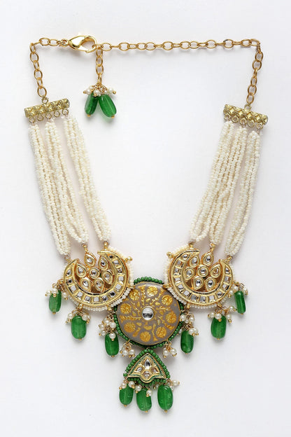 Meenakari Kundan Pearl & Faux Emerald Choker 
