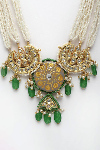 Meenakari Kundan Pearl & Faux Emerald Choker 