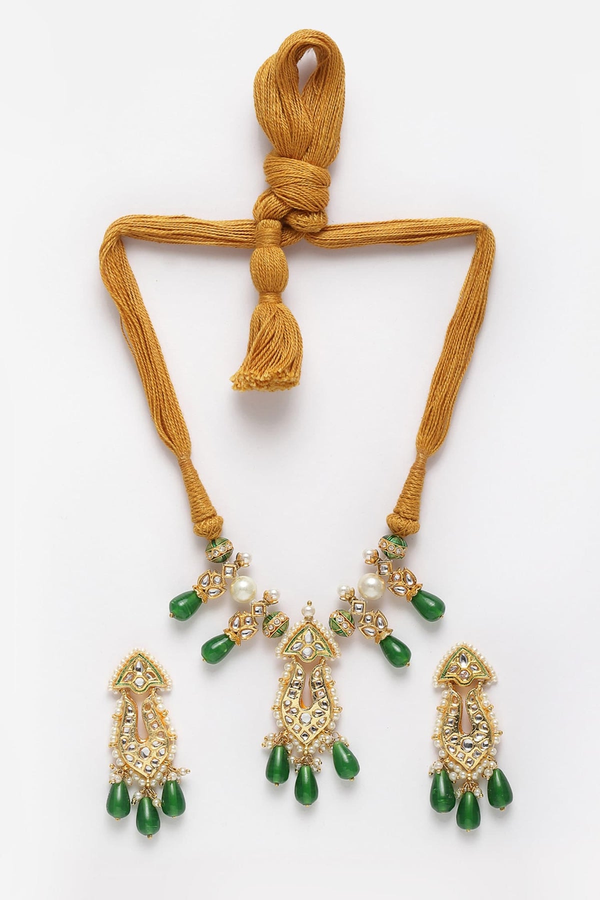 Kundan, Pearl & Faux Emerald Necklace Set 