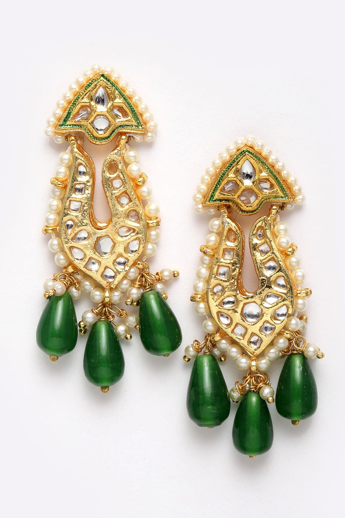 Kundan, Pearl & Faux Emerald Necklace Set 