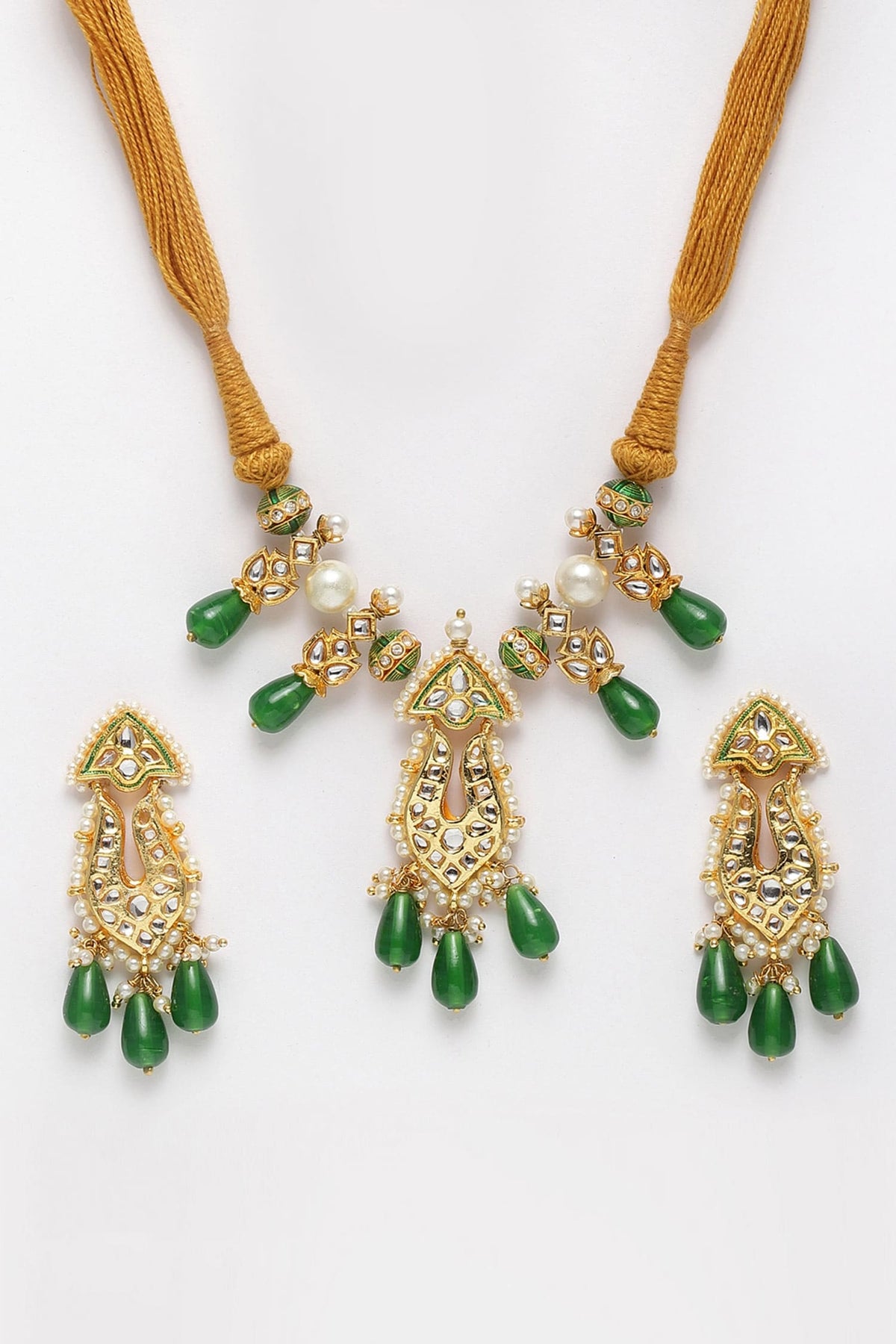 Kundan, Pearl & Faux Emerald Necklace Set 