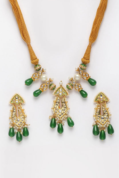 Kundan, Pearl & Faux Emerald Necklace Set 