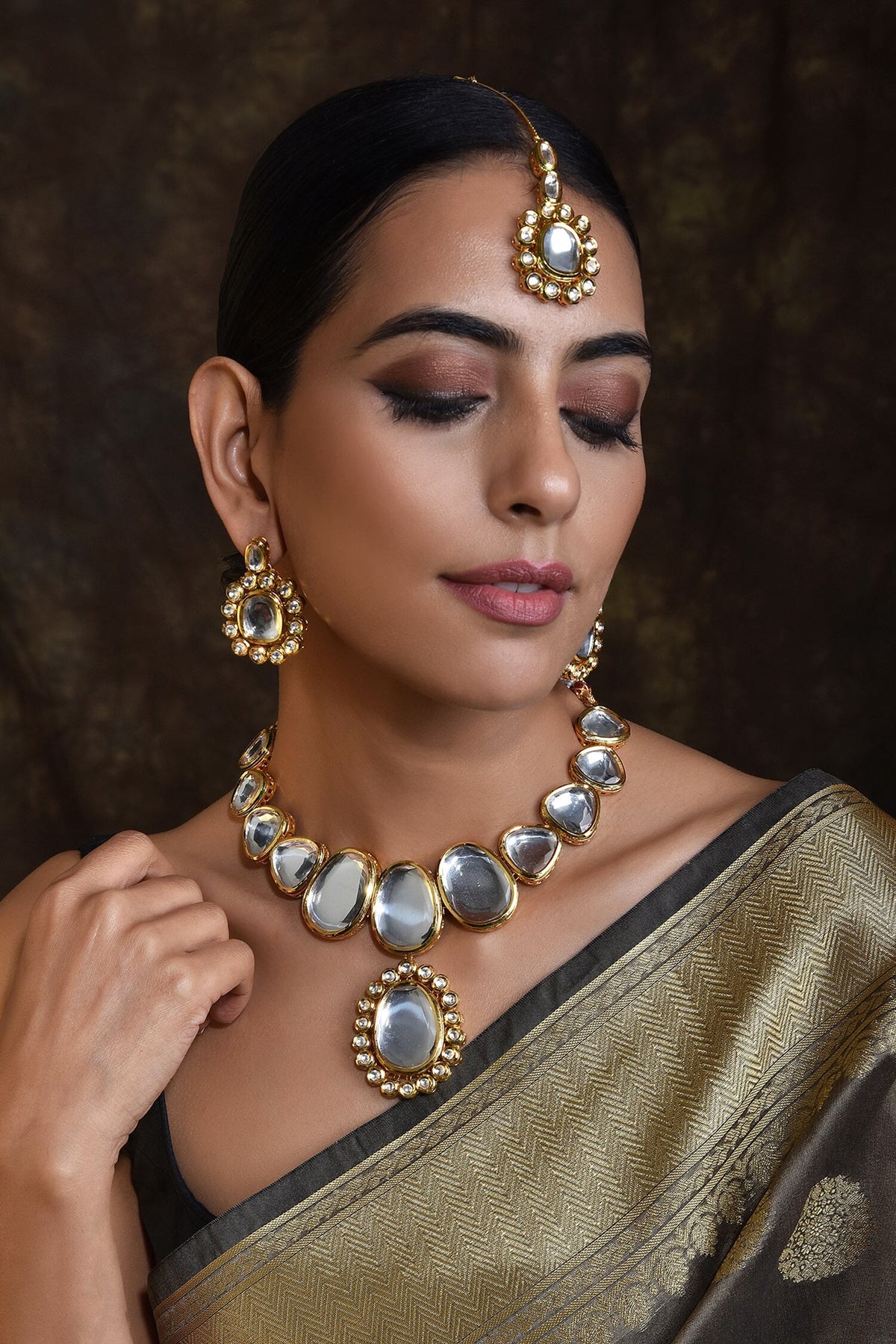 Floral Pendant Drop Necklace Set 