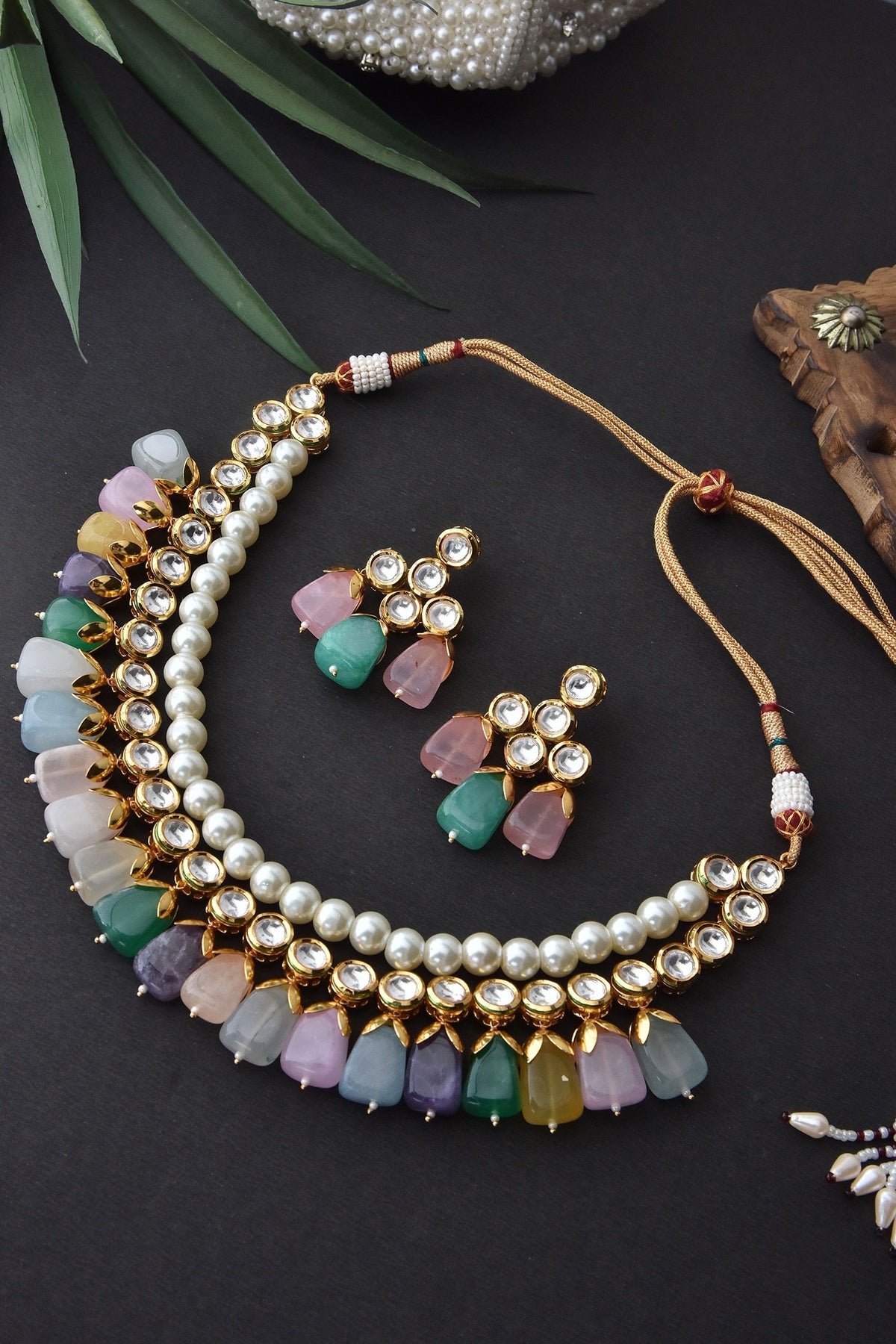 Handcrafted Stone Drop Necklace Set 