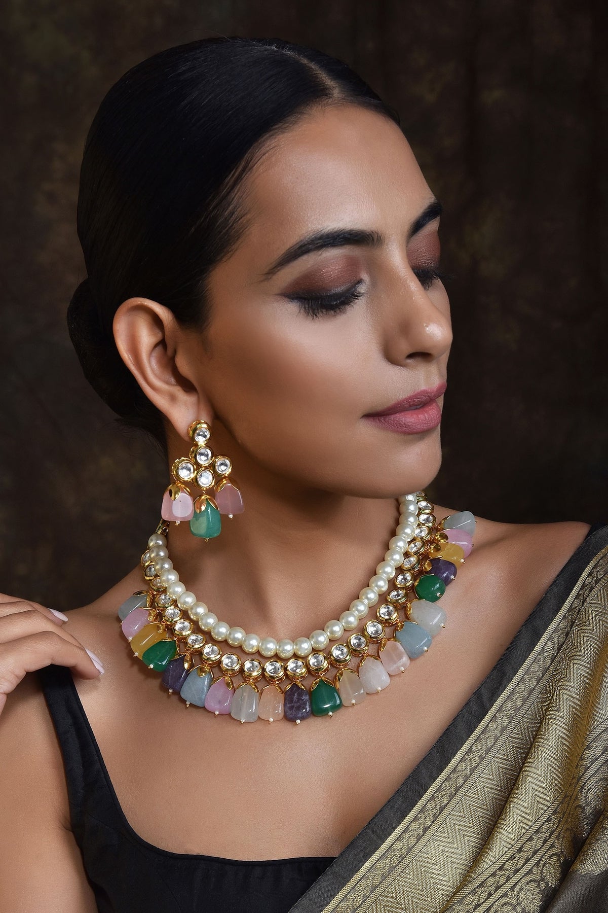 Handcrafted Stone Drop Necklace Set 