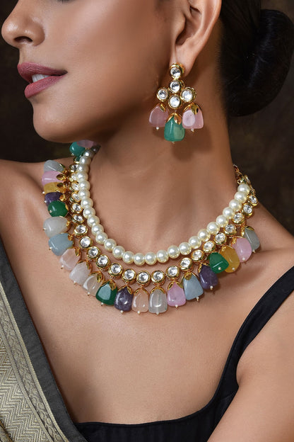 Handcrafted Stone Drop Necklace Set 