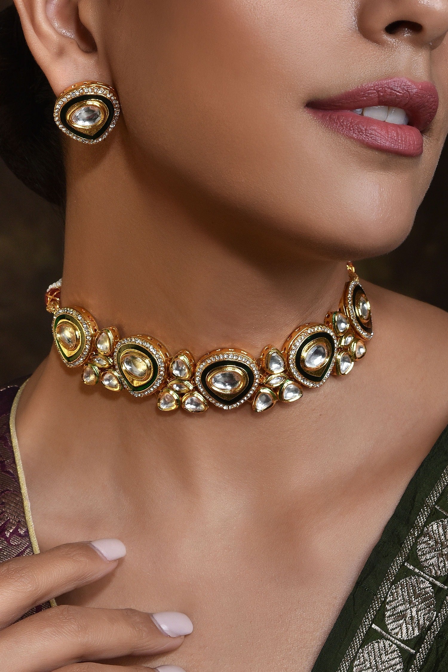 Polki Choker Necklace Set 