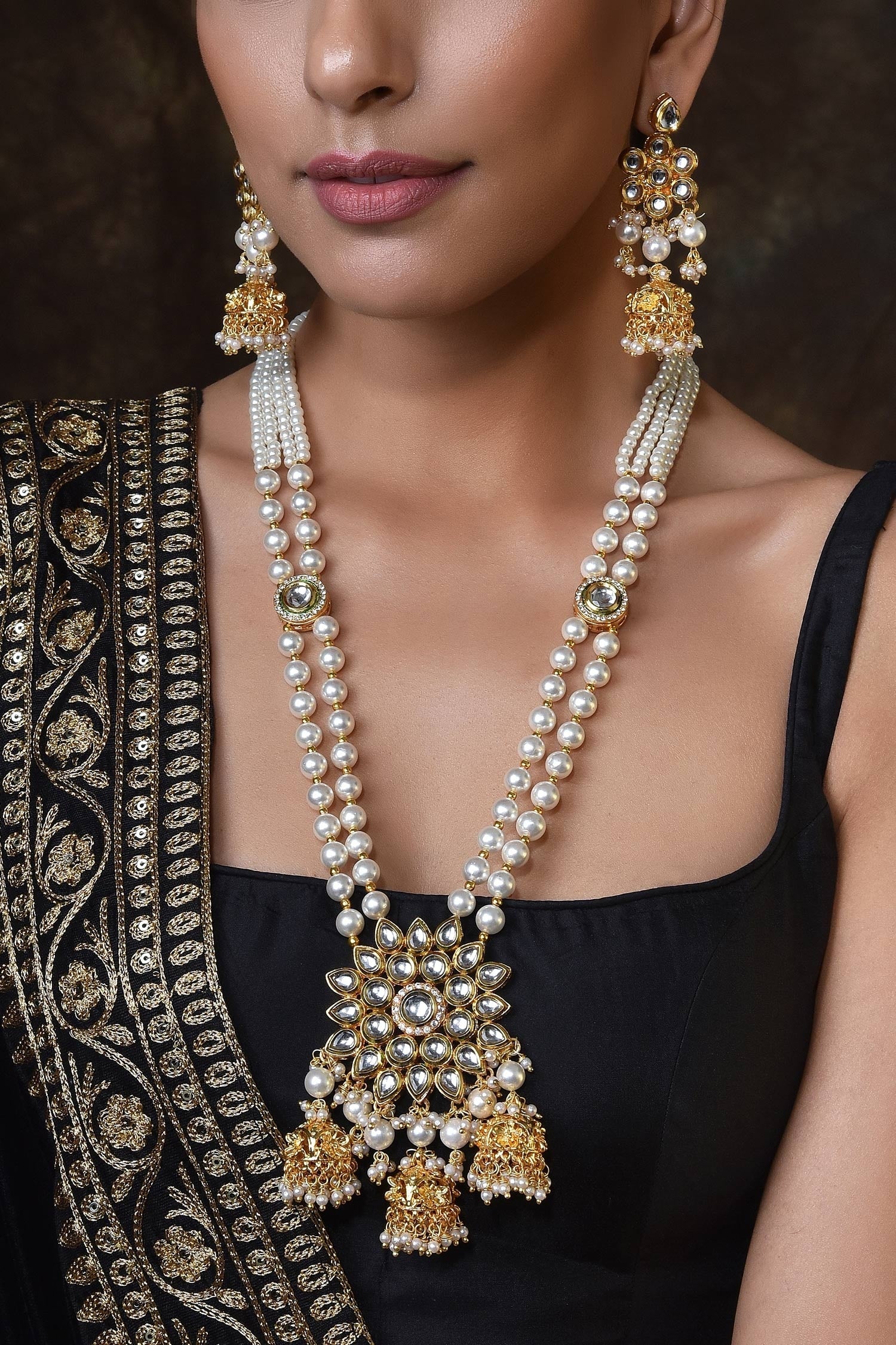 Layered Kundan Long Necklace Set 