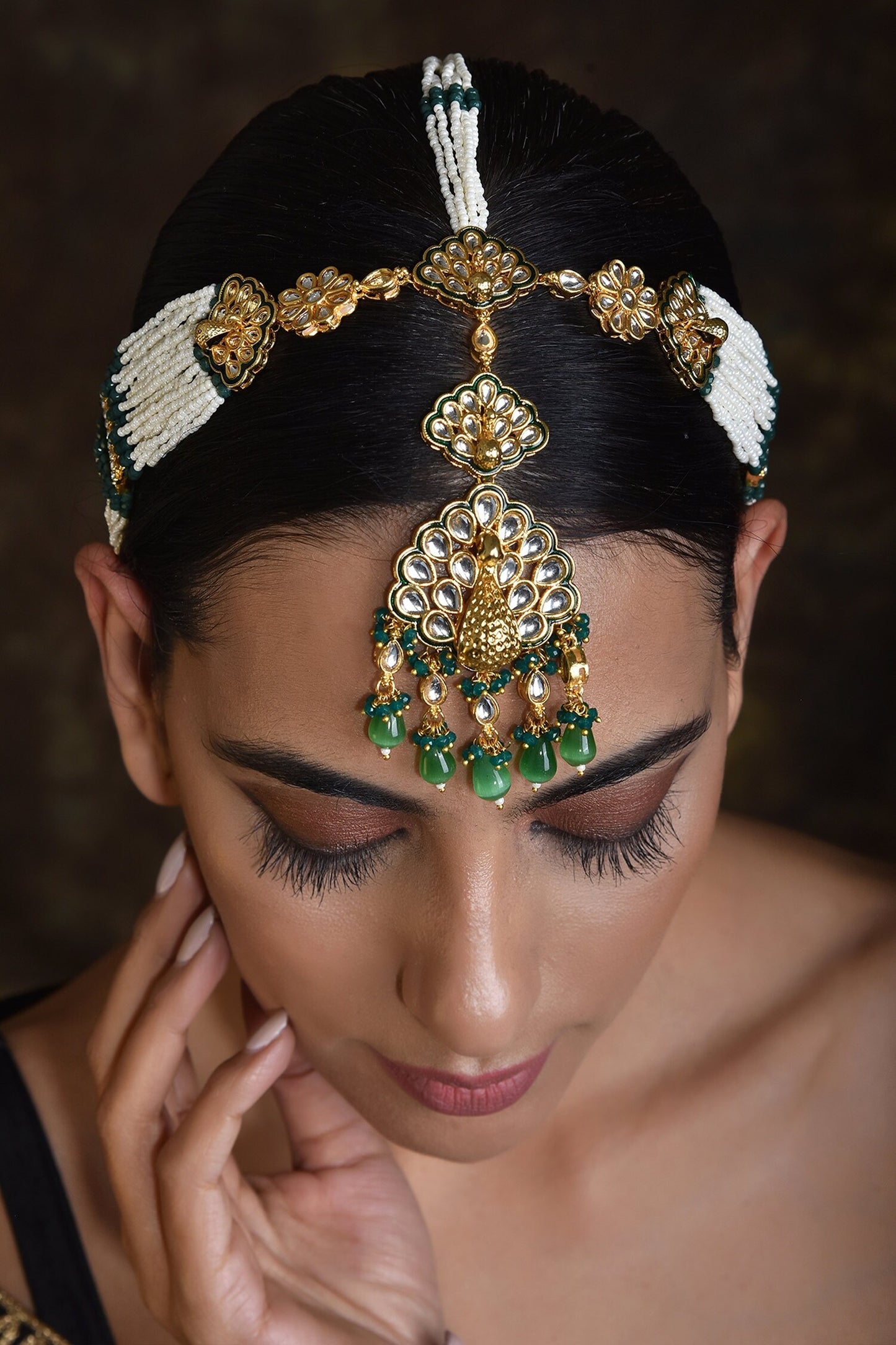Peacock Motif Kundan Mathapatti 