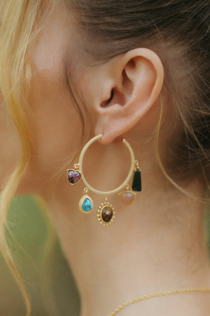 Multi Stone Healing  Hoop Earrings 