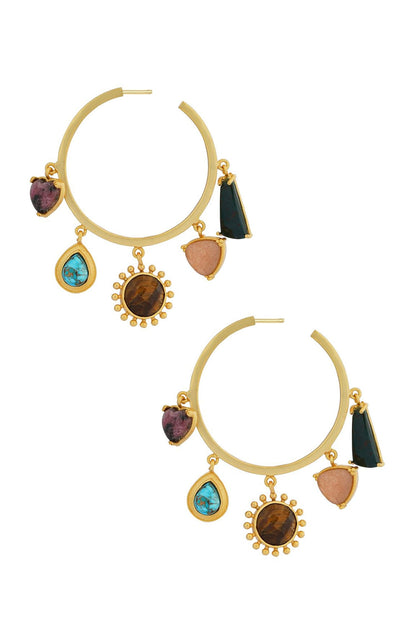 Multi Stone Healing  Hoop Earrings 