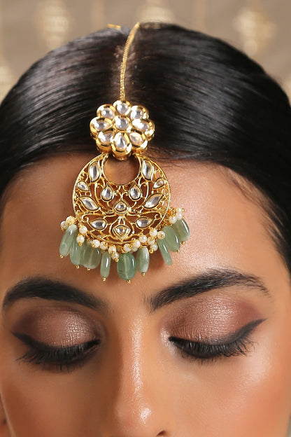 Green Kundan Maangtikka
 
