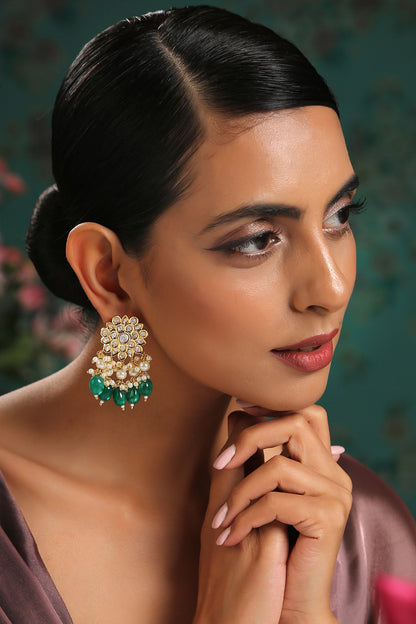 Green Kundan Danglers & Drops 