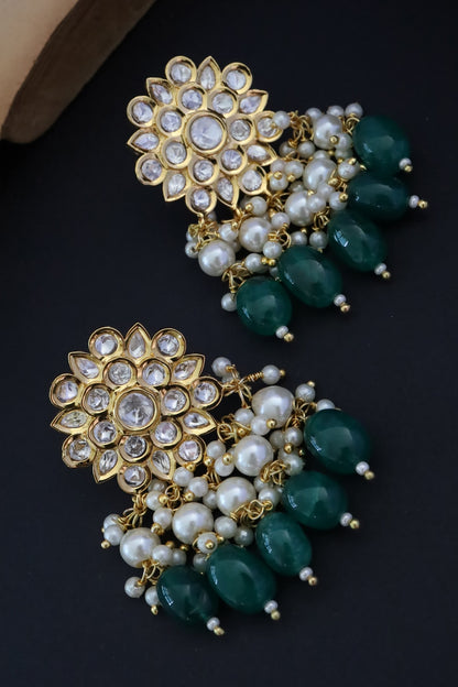Green Kundan Danglers & Drops 