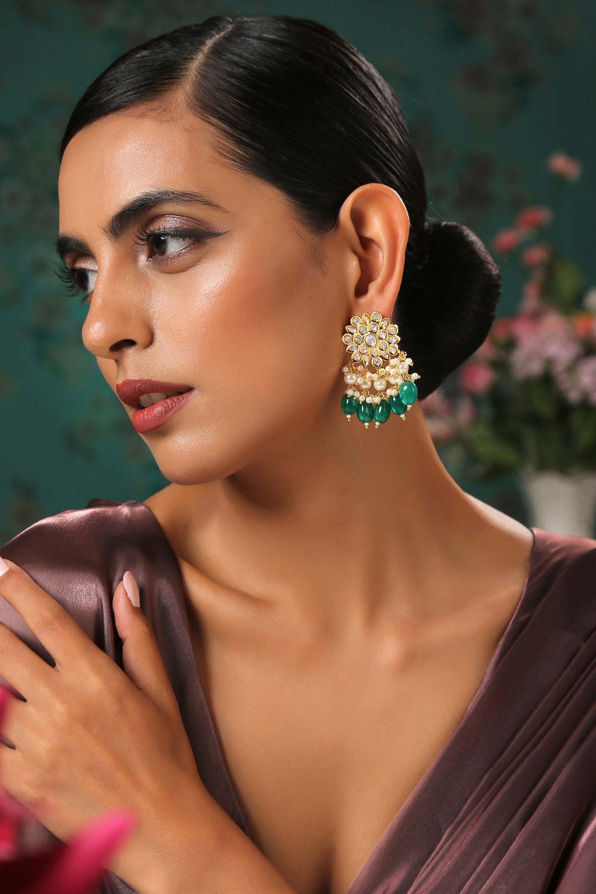 Green Kundan Danglers & Drops 