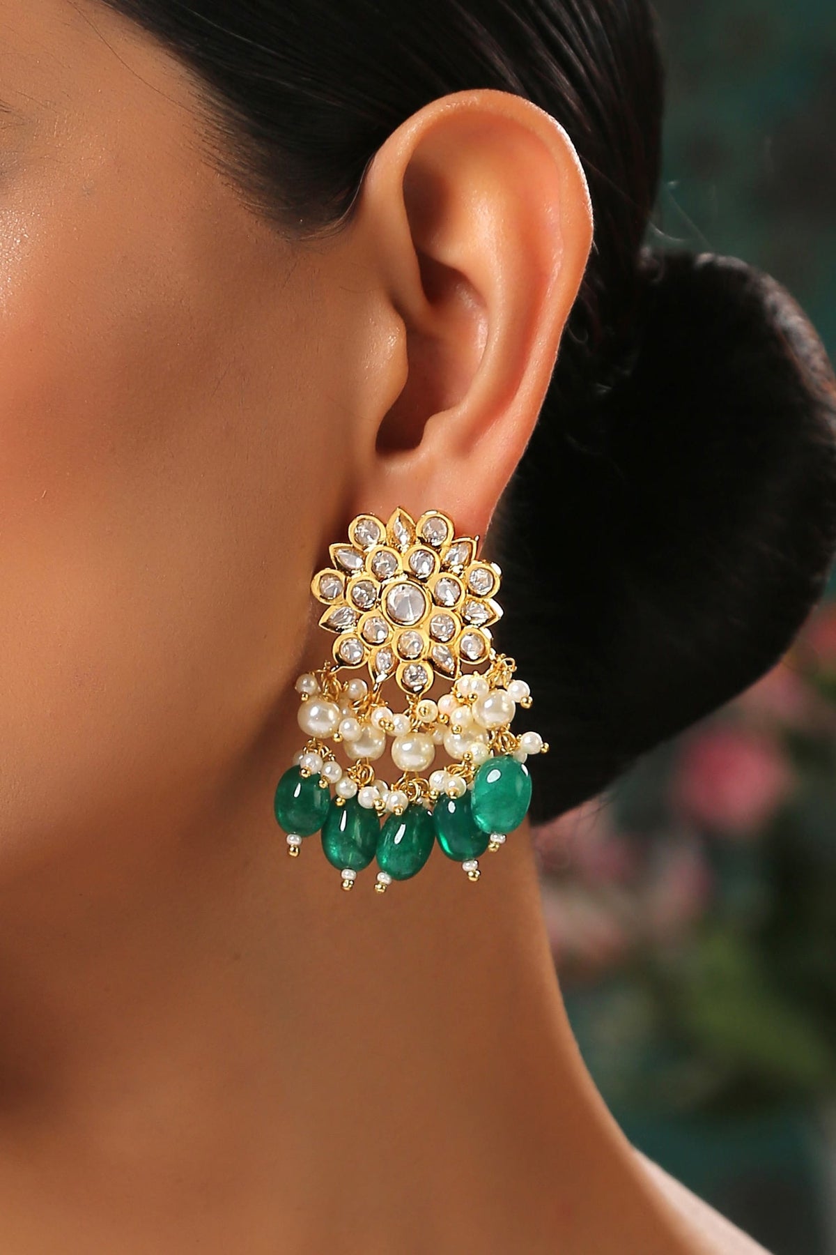 Green Kundan Danglers & Drops 