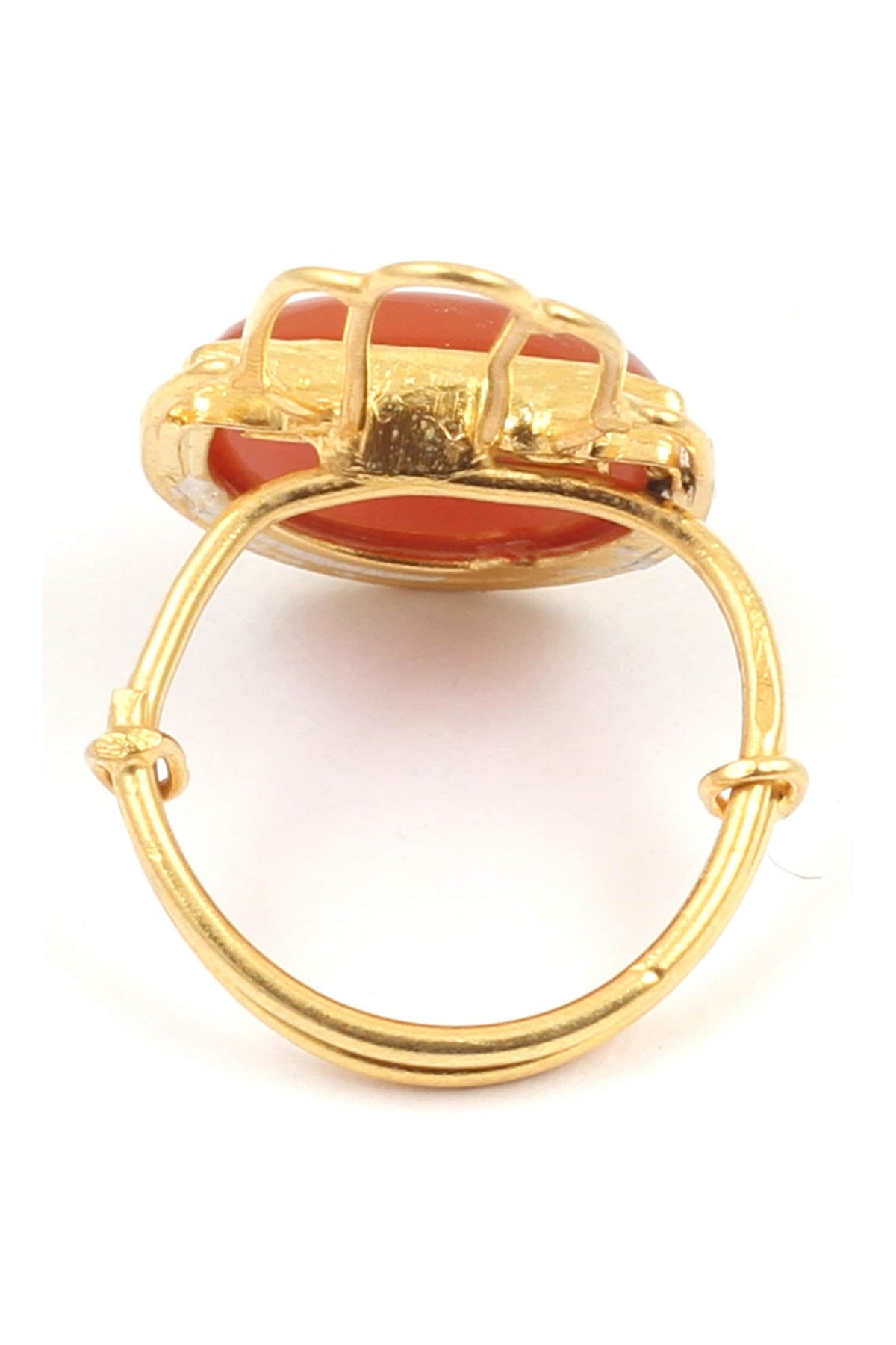 Gold Semi-Circle Cutwork Stone Ring 