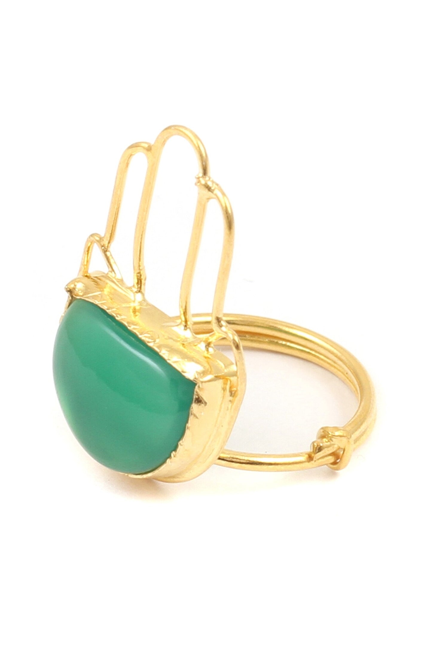 Gold Green Cutwork Stone Ring 