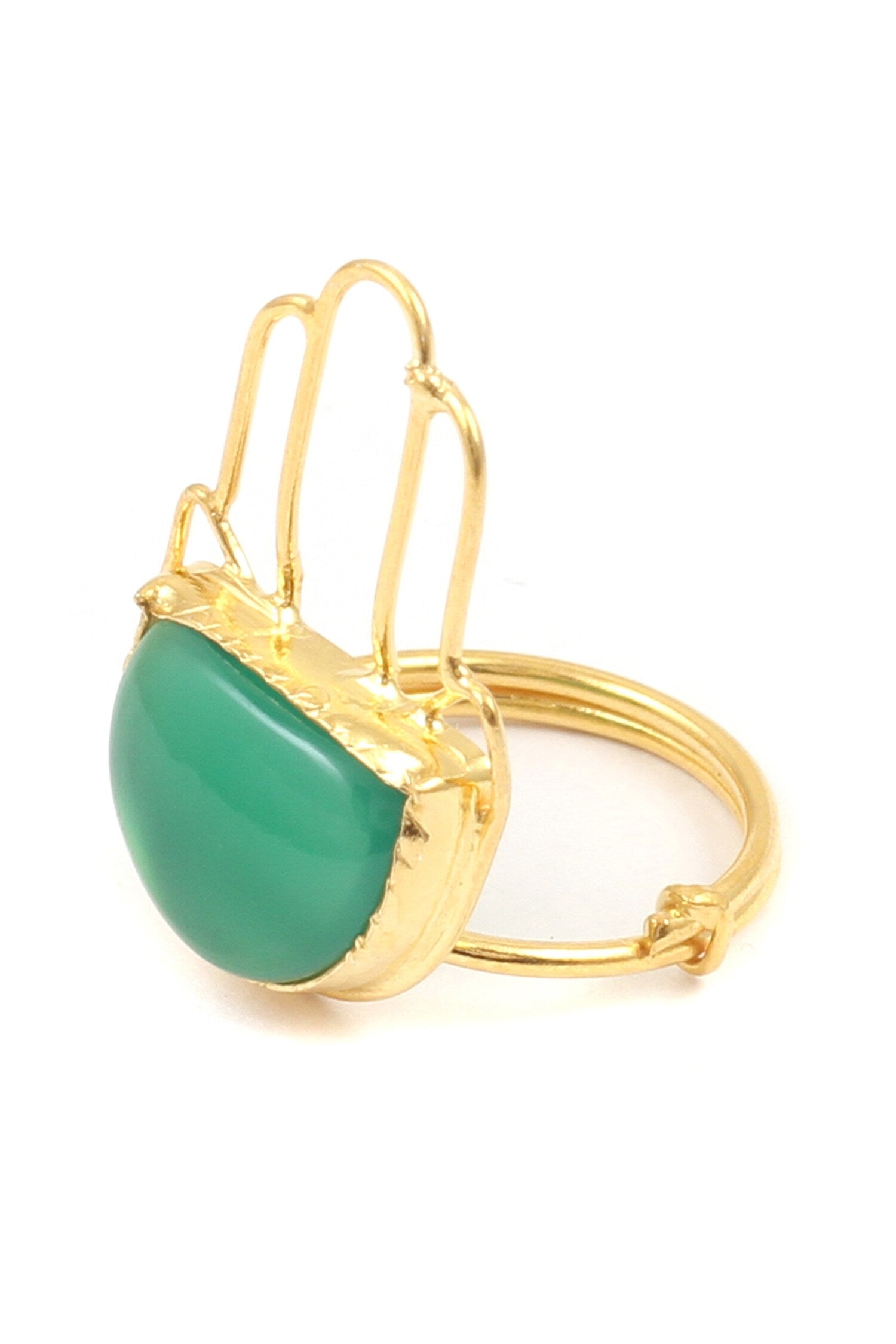 Gold Green Cutwork Stone Ring 