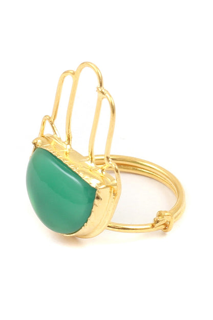 Gold Green Cutwork Stone Ring 