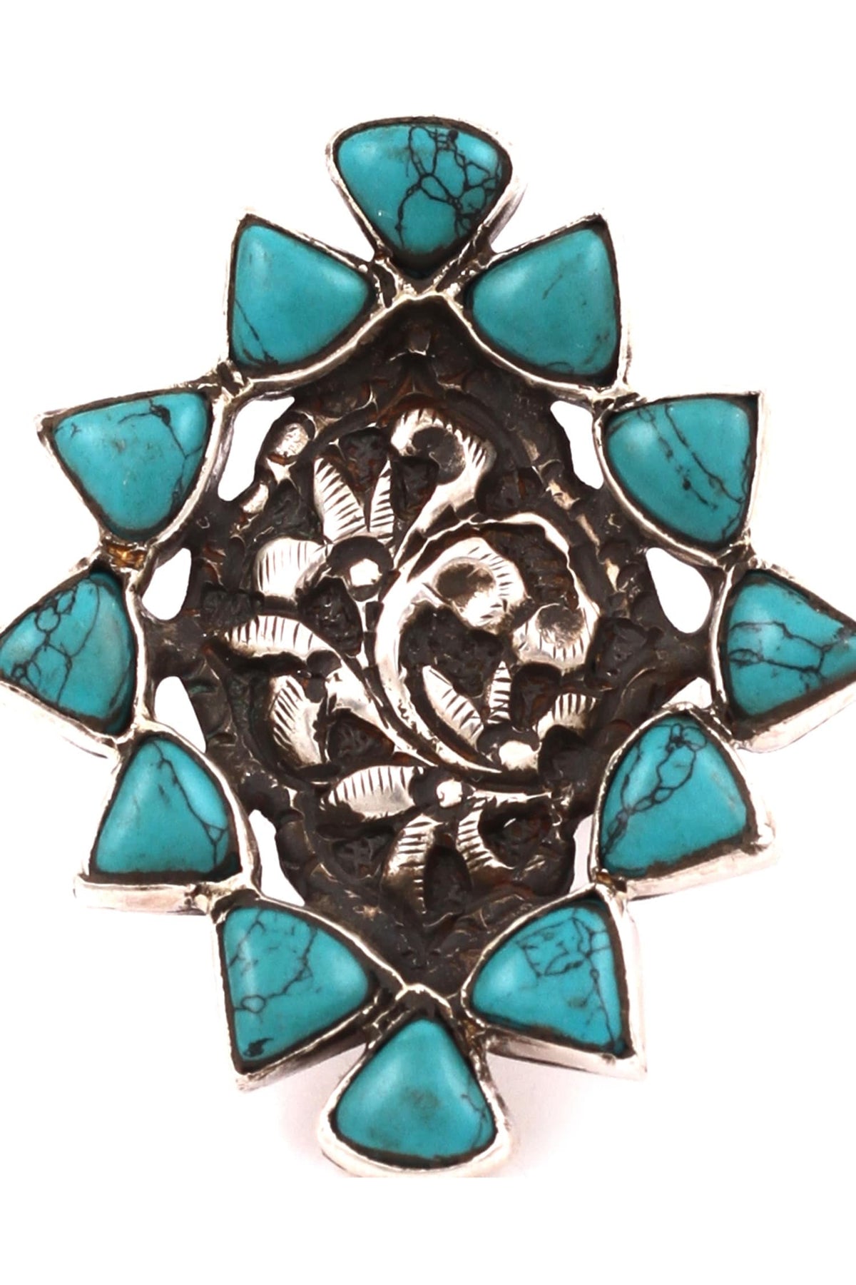Floral Carved Silver Stone Ring 
