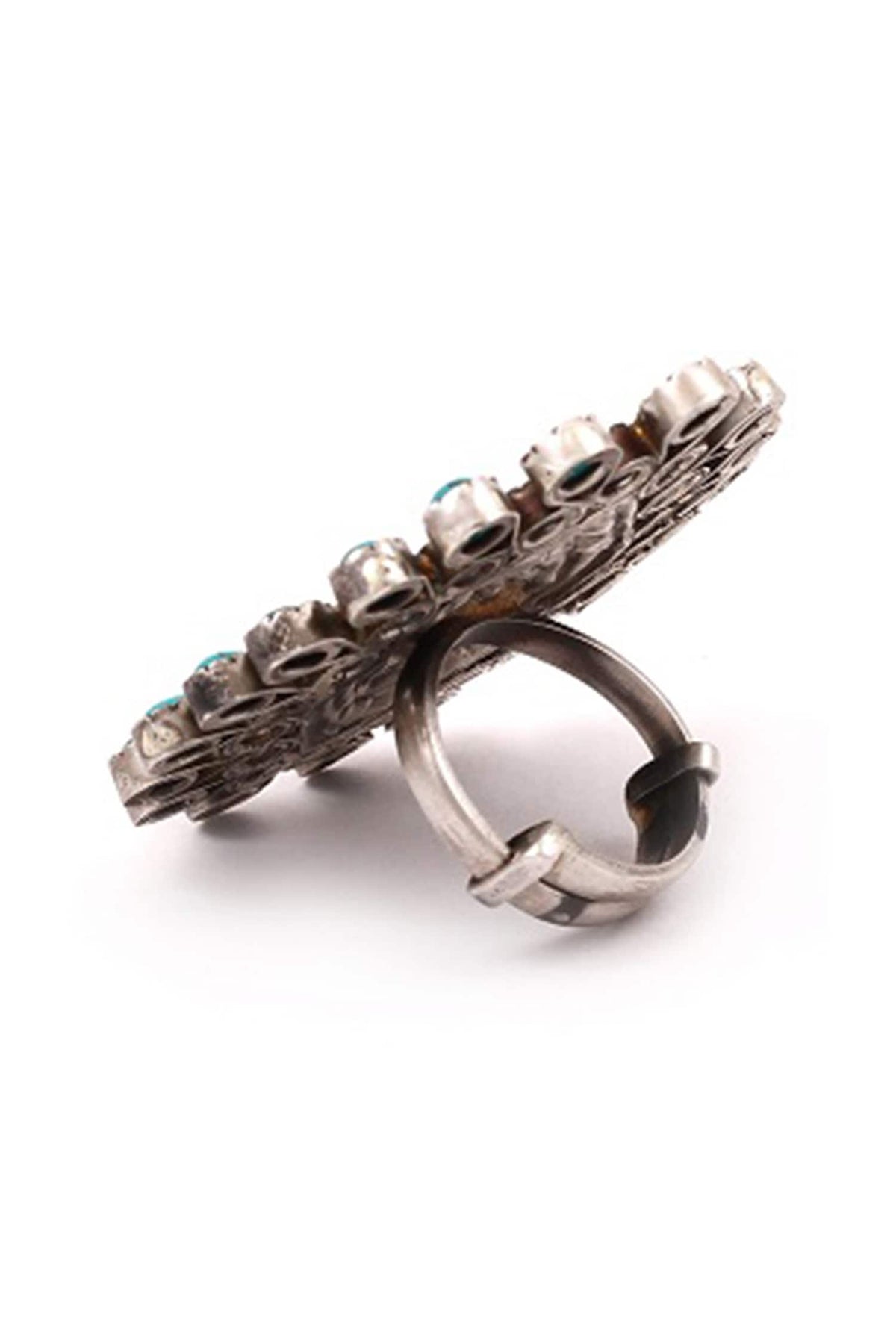 Floral Stone Encrusted Silver Ring 