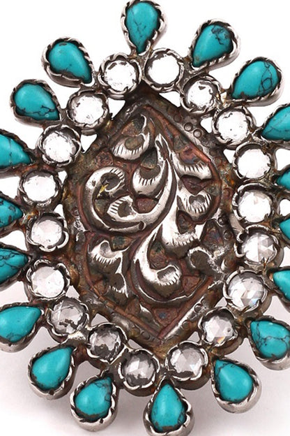 Floral Stone Encrusted Silver Ring 