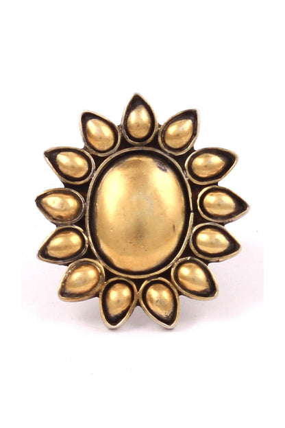 Floral Dual Tone Adjustable Ring 