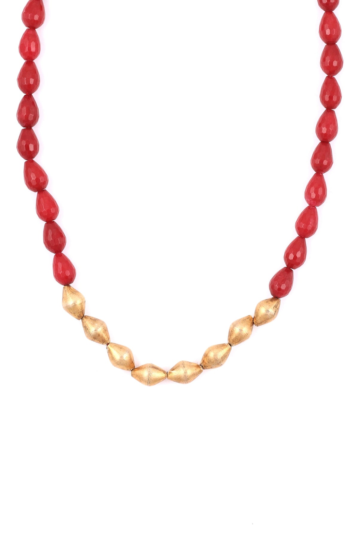 Gold & Red Beaded Long Necklace 