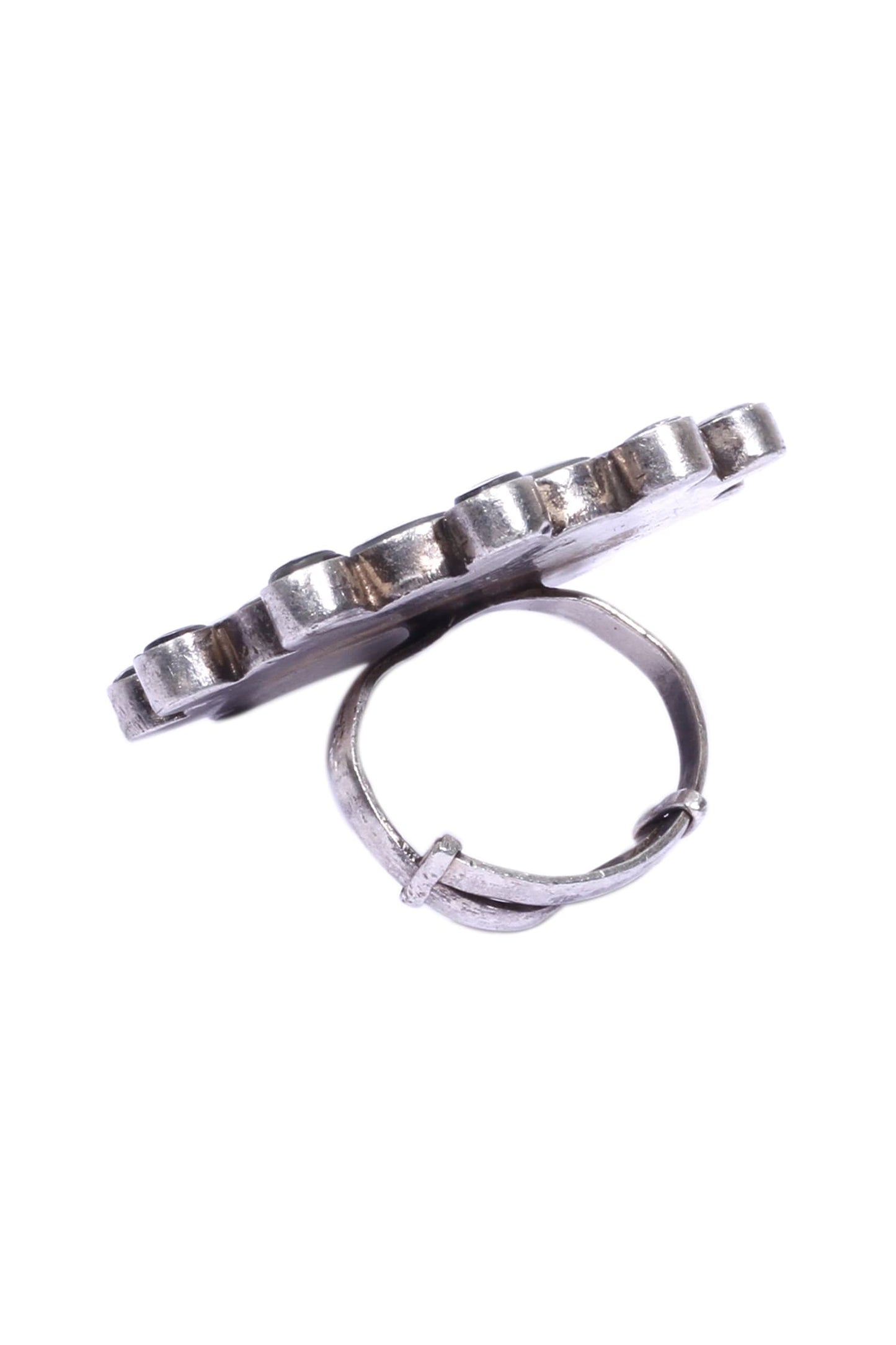 Floral Mirror Stone Adjustable Ring 
