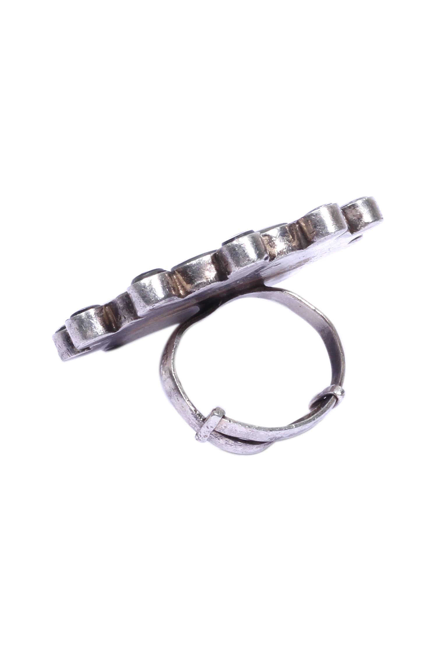 Floral Mirror Stone Adjustable Ring 