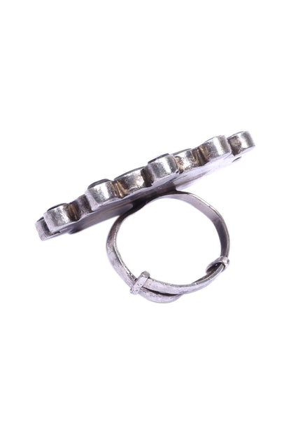 Floral Mirror Stone Adjustable Ring 