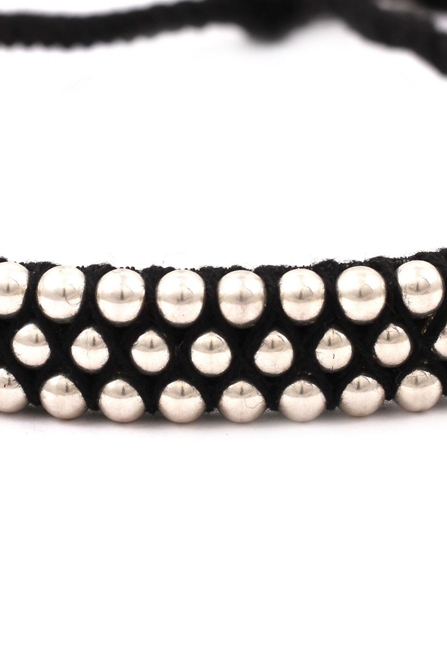 Braided Thread Necklace With Silver Beads 