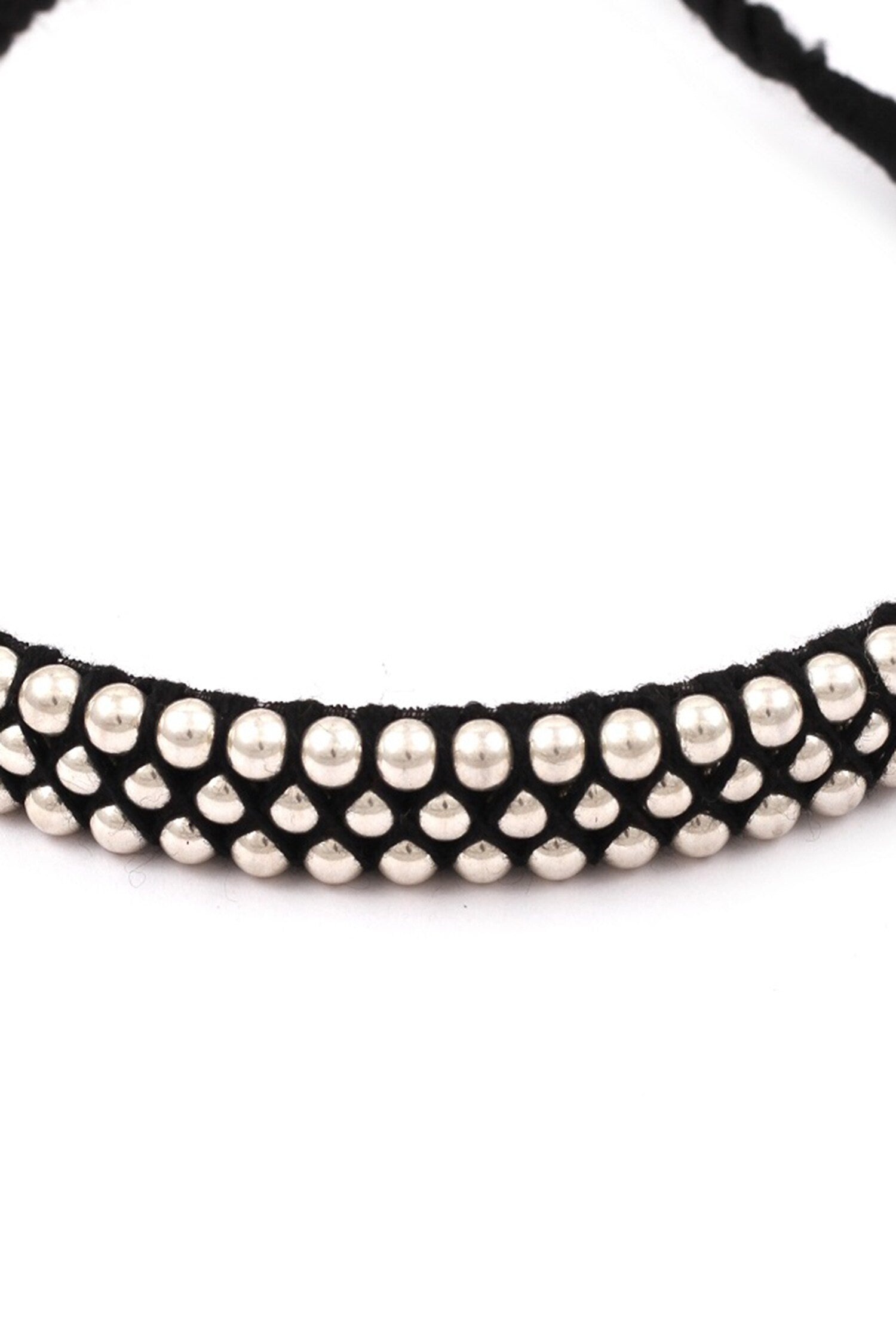 Braided Thread Necklace With Silver Beads 