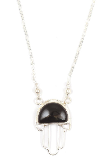 Silver Stone Cutwork Pendant Necklace 