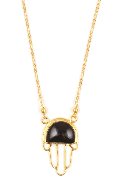 Gold Stone Cutwork Pendant Necklace 
