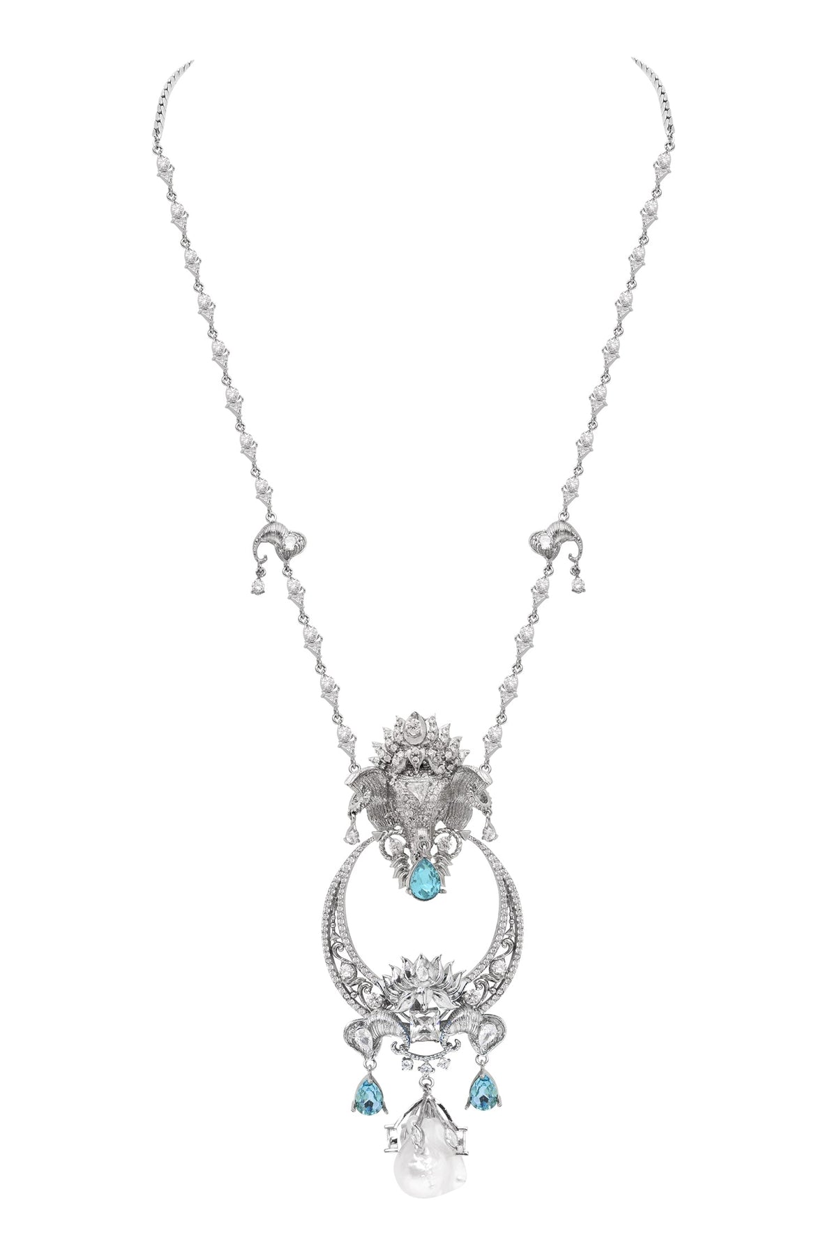 Elephant Motif Long Pendant Necklace 