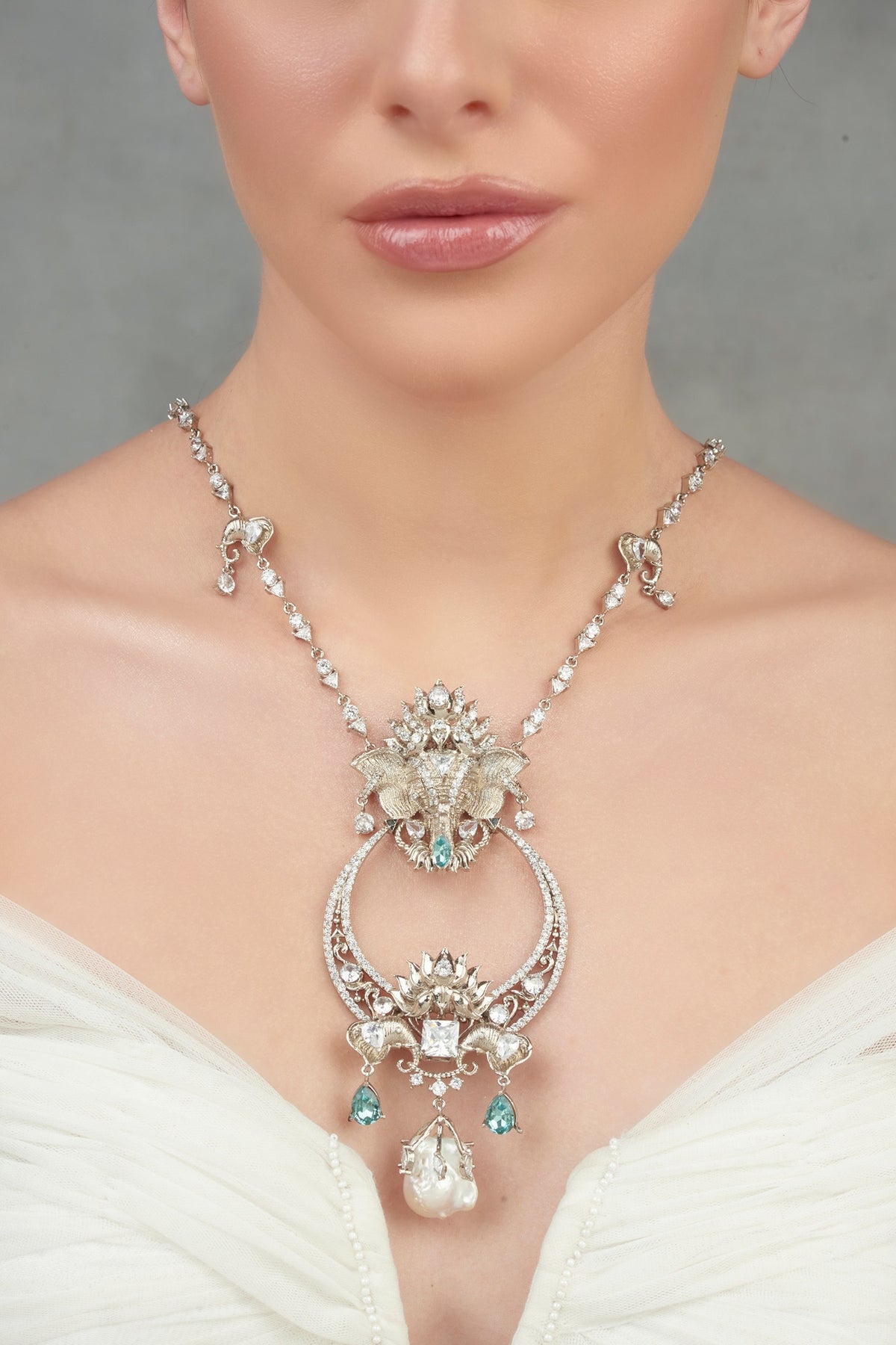Elephant Motif Long Pendant Necklace 
