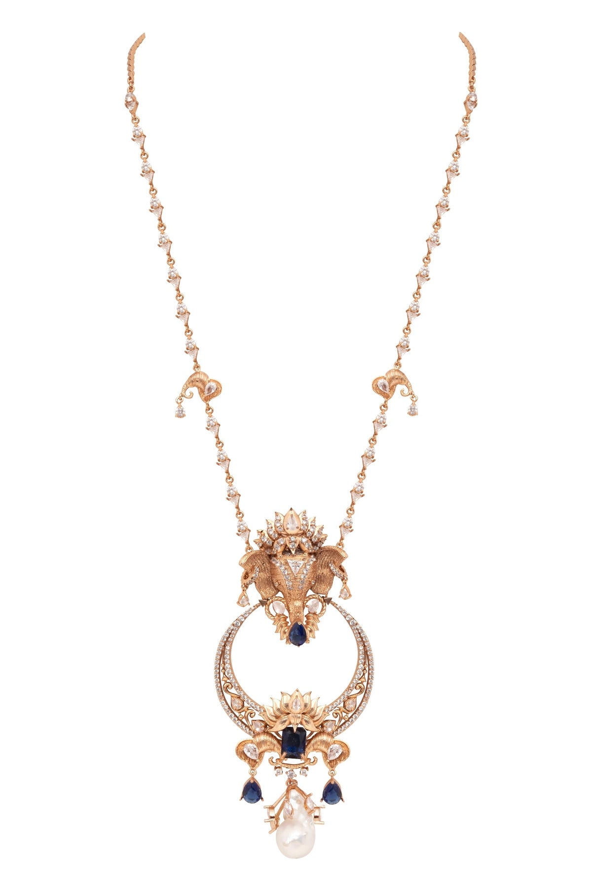 Elephant Motif Long Pendant Necklace 